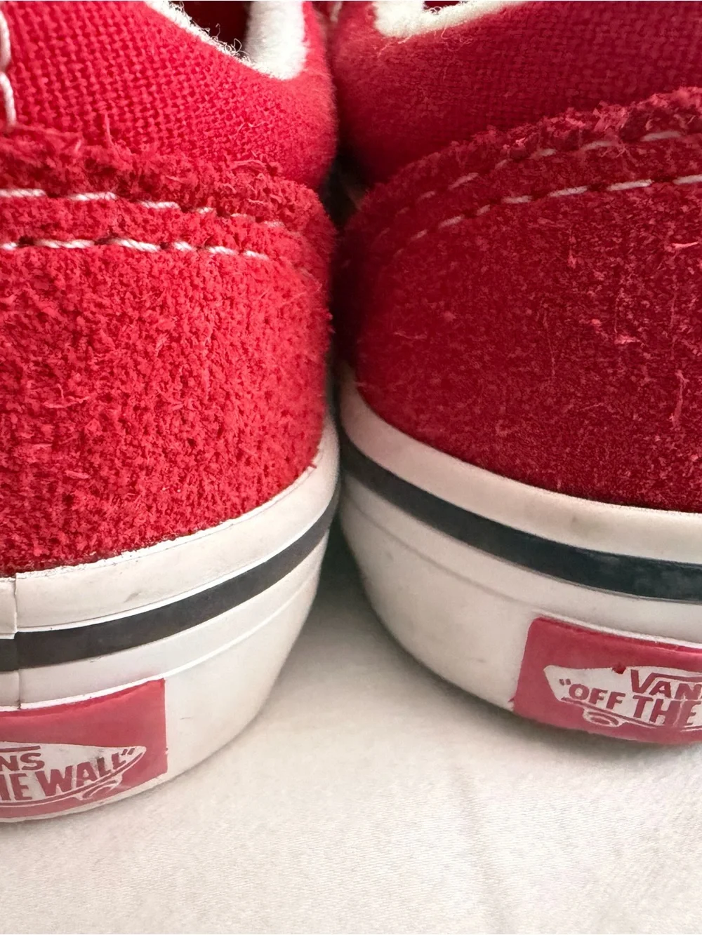 Vans Kids Red Suede Velcro Sneakers with White Side Stripe